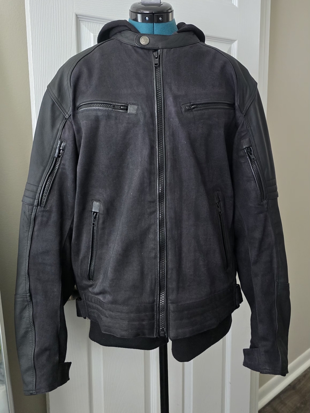 Speed & Strength Leather/Denim Motorcycle Jacket w/ Spine Armor - Black Men's LG